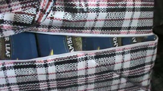 Laundry baskets with tobacco inside
