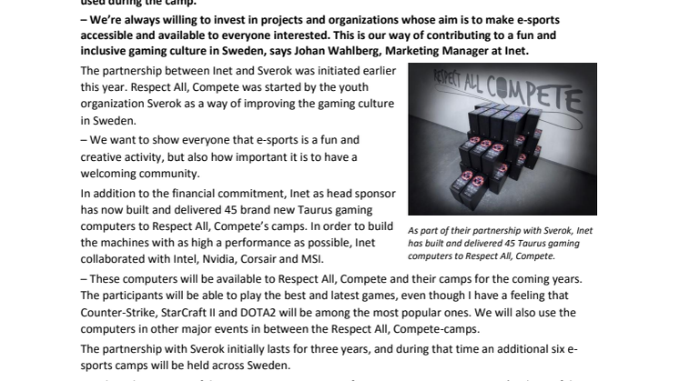 Inet goes all in on e-sports camps
