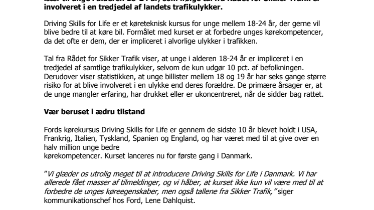 Kørekursus vil gøre ulykkesramte unge til bedre bilister