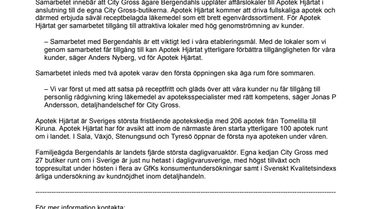Apotek Hjärtat och City Gross samarbetar om apotek