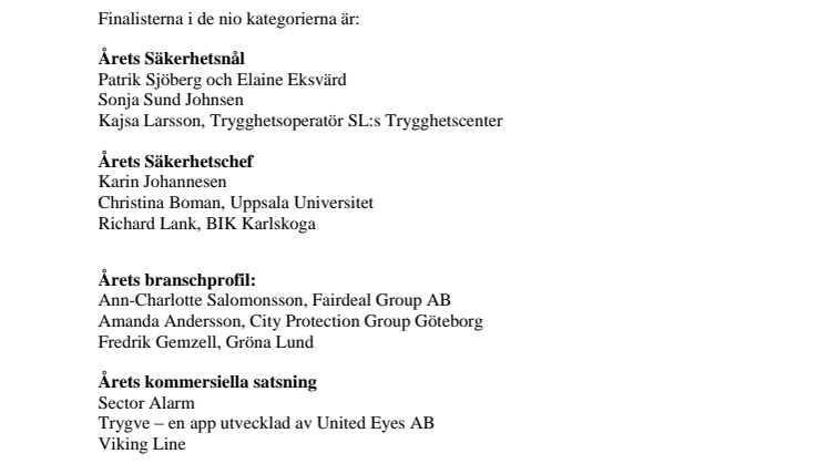 Finalisterna redo för Security Awards