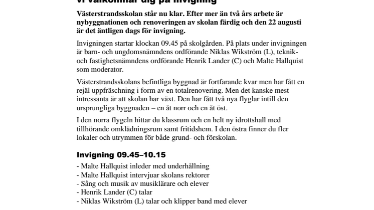 Pressinbjudan: Västerstrandsskolan har växt och renoverats – vi välkomnar dig på invigning