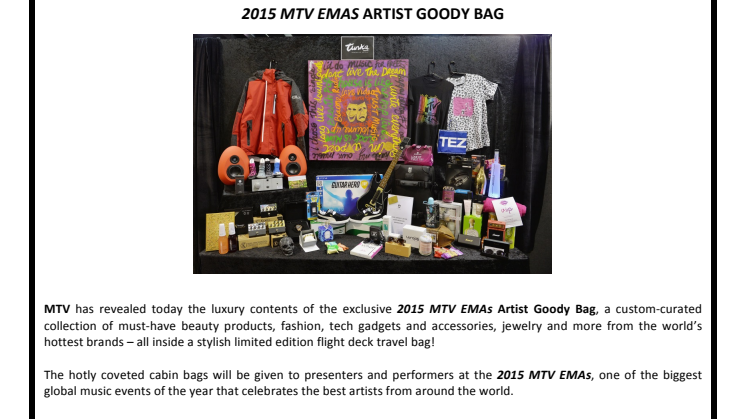 NOA Relaxation in MTV EMA goodiebag