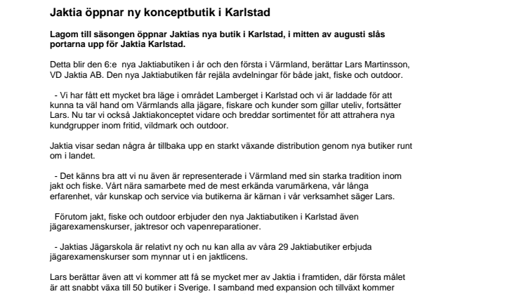 Jaktia öppnar ny konceptbutik i Karlstad