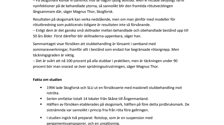 Maskinell stubbehandling motverkar rotröta