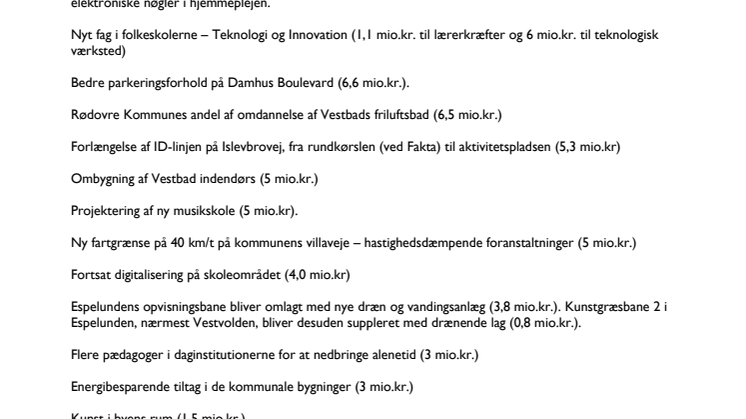 Udvalgte investeringer i 2018