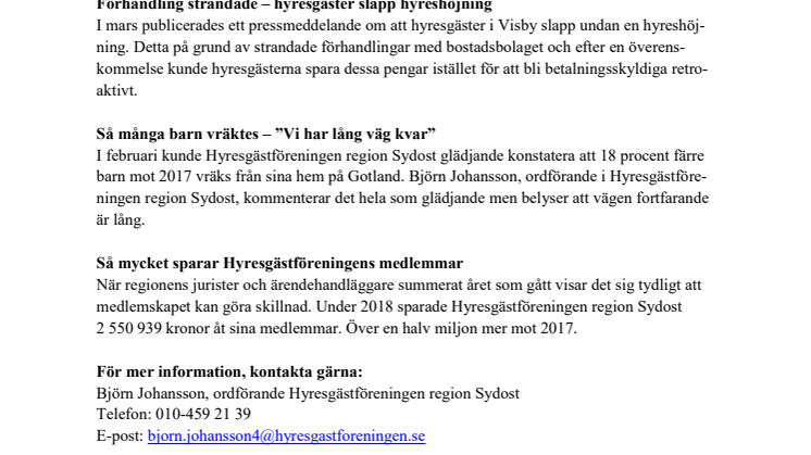 ​Hyresgästföreningen summerar 2019 på Gotland