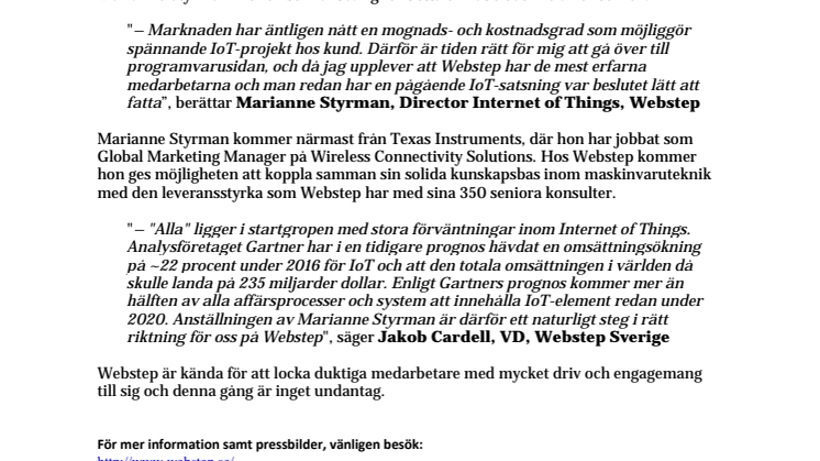 Webstep expanderar och anställer ansvarig inom IoT