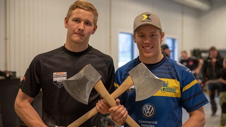 Emil Hansson och Ferry Svan laddade tillsammans i Lillehammer inför rookie-VM och Champions Trophy i Marseille den 26 maj. Foto: STIHL TIMBERSPORTS®