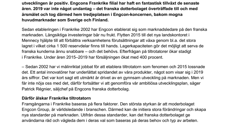 Franska grävmaskinister älskar tiltrotatorer, vilket leder till rekordförsäljning för Engcon i Frankrike