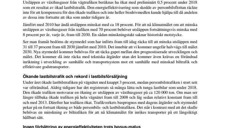 Vägtrafikens utsläpp - PM av Trafikverket, 190221