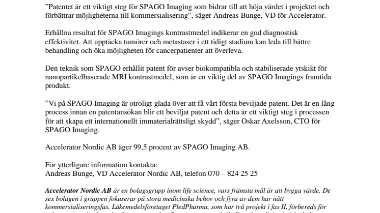 SPAGO Imaging AB erhåller patent