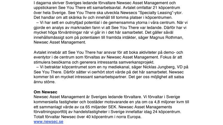 Newsec och See You There inleder unikt samarbete