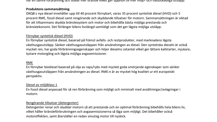 Faktablad OKQ8:s nya diesel
