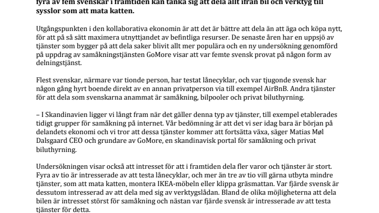 Växande intresse för att dela varor och tjänster bland svenskarna