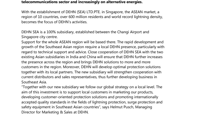 DEHN opens subsidiary in Singapore