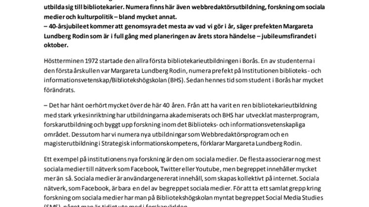 Bibliotekshögskolan fyller 40 år