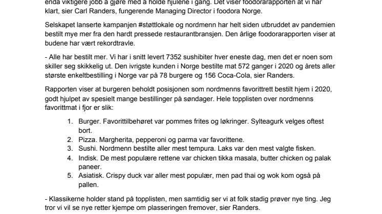 Dette var nordmenns favorittmat i unntaksåret 2020