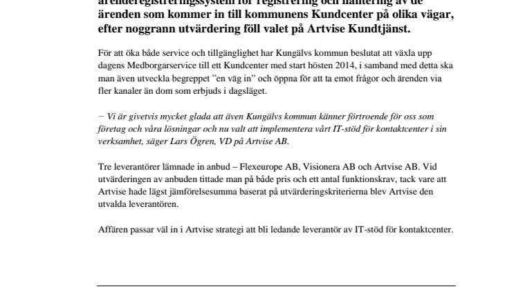 Kungälvs kommun valde Artvise Kundtjänst!