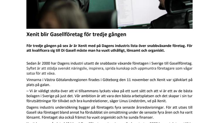 Xenit blir Gasellföretag för tredje gången