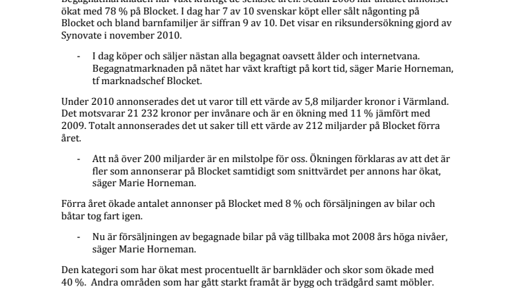 Värmlänningarna sålde på Blocket för 5,8 miljarder 2010