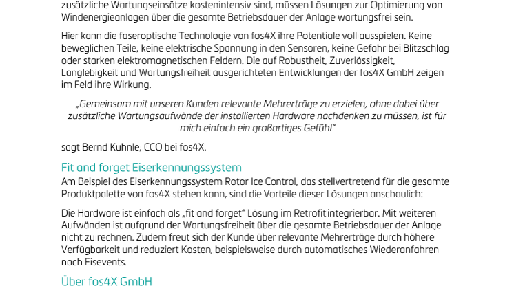 Wartungsfreie „fit and forget“ Lösungen zur Optimierung von Windenergieanlagen