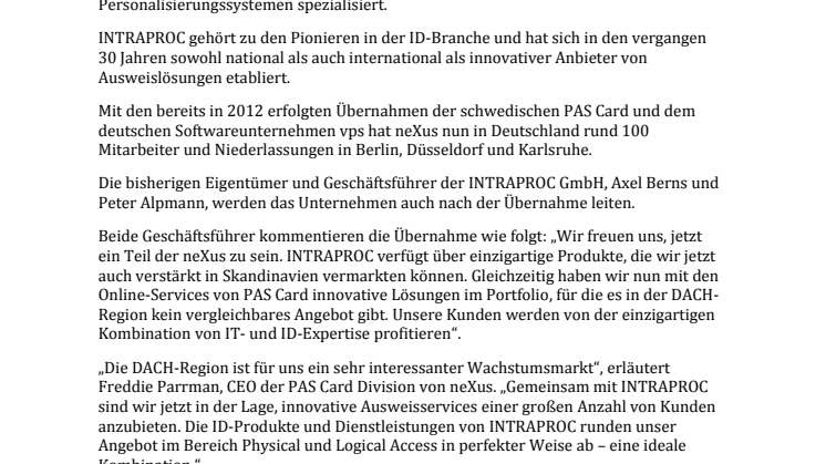 neXus übernimmt die INTRAPROC GmbH