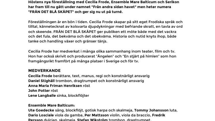 Cecilia Frode i nya föreställningen FRÅN DET BLÅ SKÅPET på Palladium Malmö 30 september