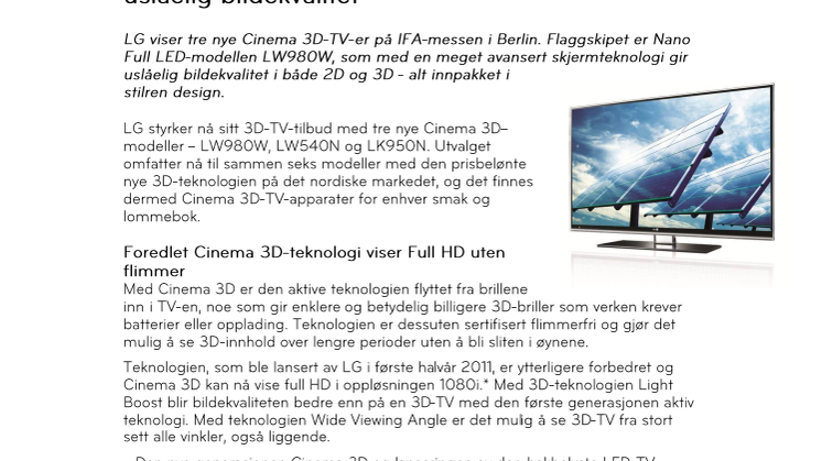 Nano Full LED-TV med Cinema 3D fra LG gir uslåelig bildekvalitet