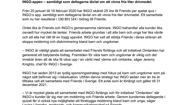 INGO stödjer Friends med Omtanken