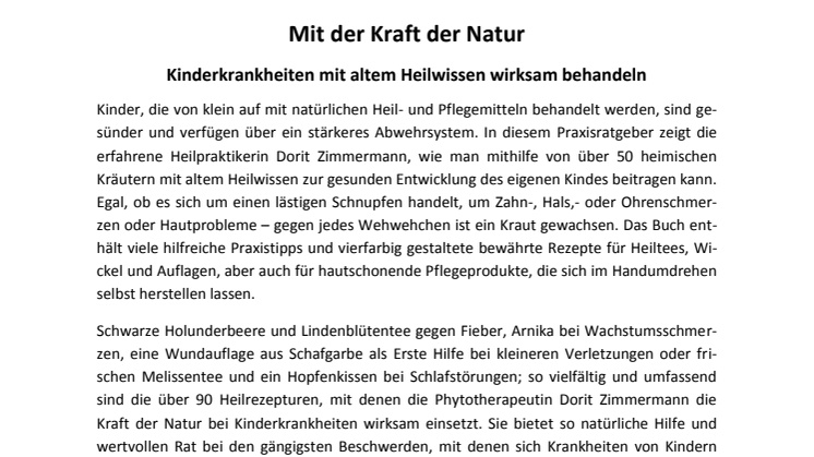 Pressemitteilung "Kindersprechstunde bei Doktor Natur"