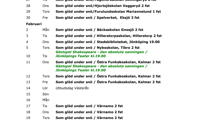 Spelplan Teateri våren 2009