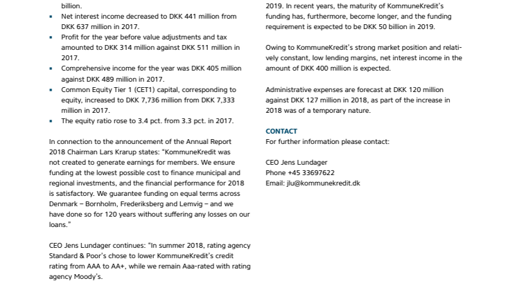 Preliminary Announcement of Financial Statements 1 March 2019