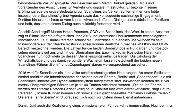 Scandlines’ Neujahrsempfang in Berlin: Ziel emissionsfreier Fähren rückt immer näher
