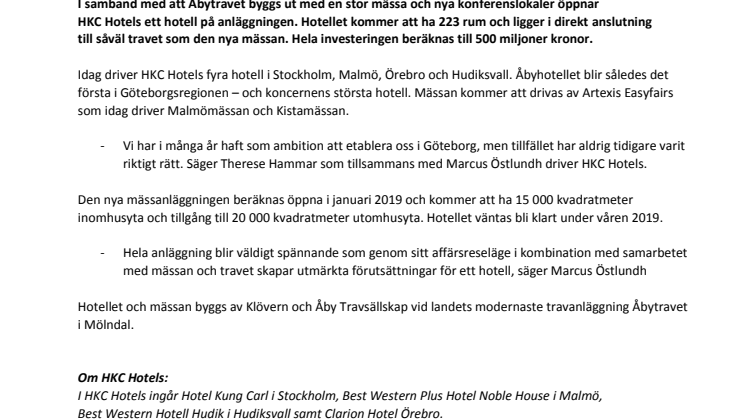 HKC Hotels öppnar 220-rumshotell vid nya Åbymässan i Mölndal