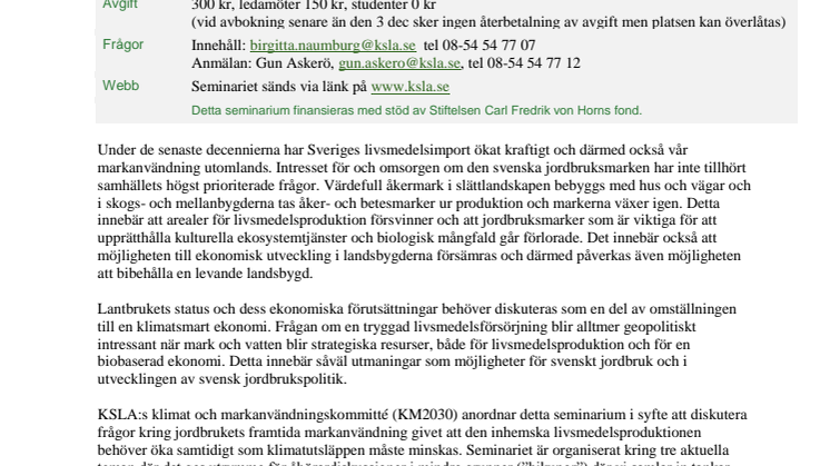 Seminarium 5 december: Markanvändningen i vårt jordbruk – vad betyder den för maten och klimatet? 