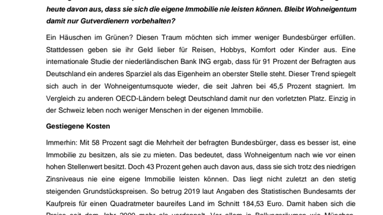 Deutschland – ein Volk von Mietern! Bleibt das eigene Haus ein Wunschtraum? 