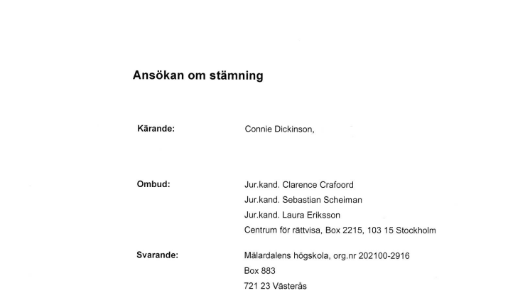 Stämningsansökan Connie Dickinson 2015-04-20