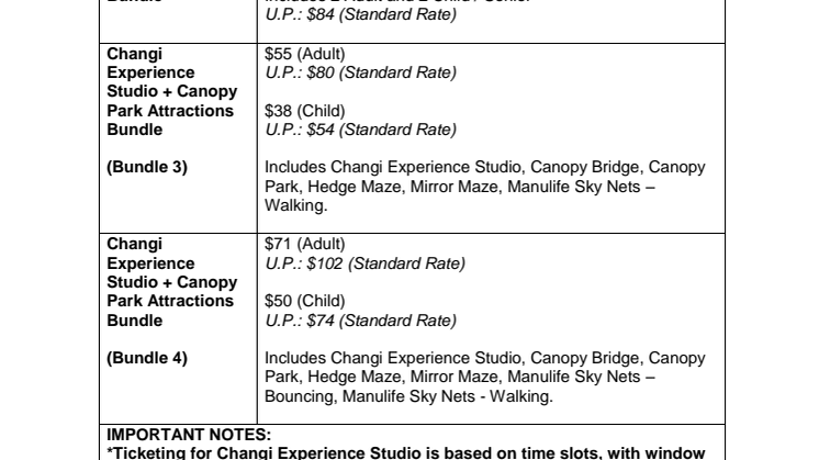 Changi Experience Studio Pricing Details