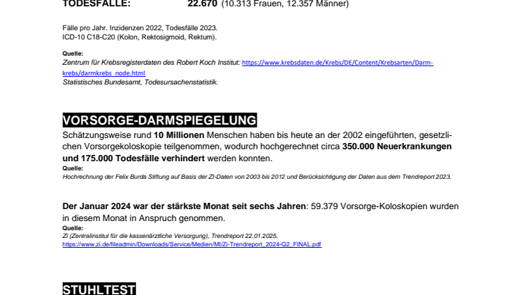 2025. Neue Zahlen zu Darmkrebs, Stuhltest, Darmspiegelung