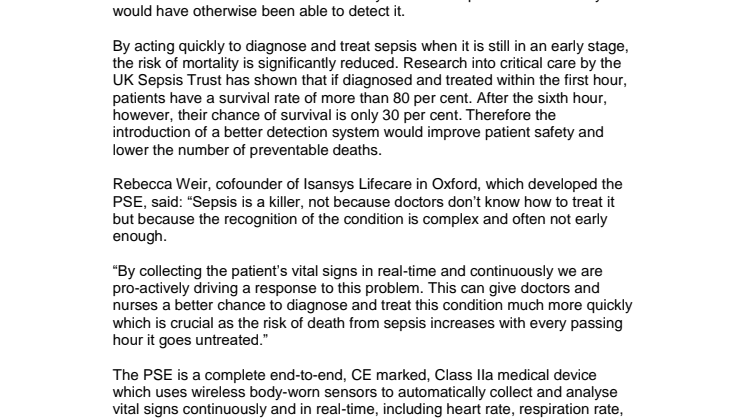 Patient monitoring system detects early signs of sepsis
