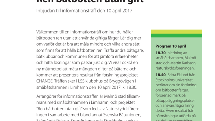 Inbjudan informationskväll 10 april om båtbottenfärger och -provtagning
