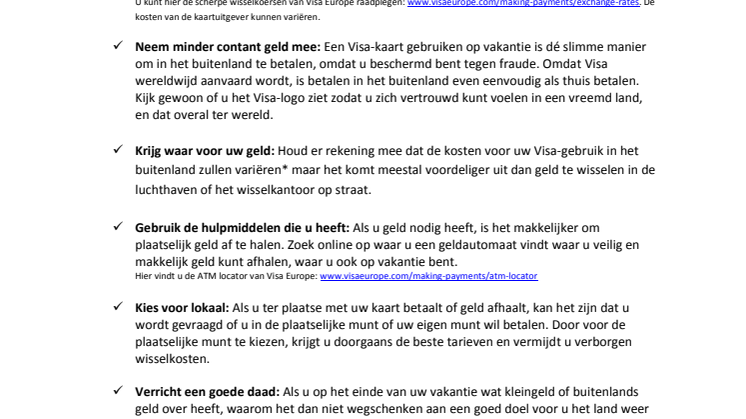 Geldtips van Visa Europe voor op vakantie
