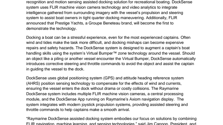 FLIR Introduces Assisted Docking Technology and First Boat Manufacturer Partner 