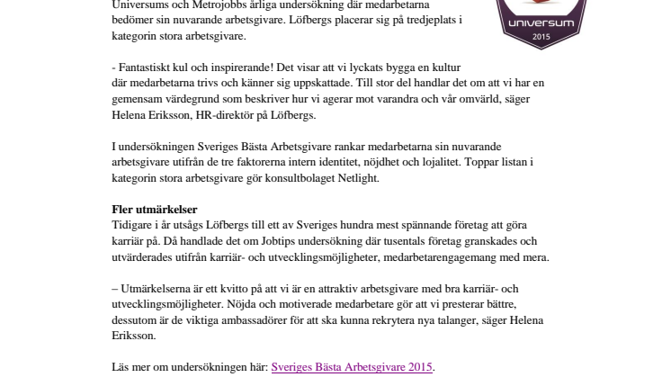 Löfbergs är en av Sveriges bästa arbetsgivare