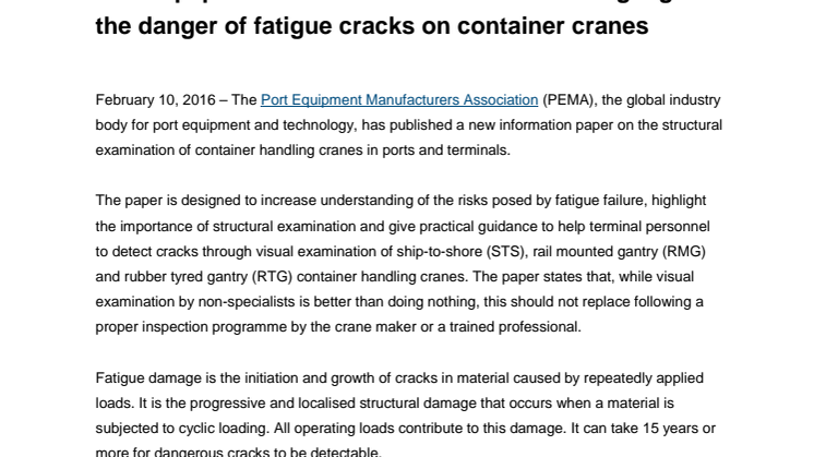 PEMA highlights the danger of fatigue cracks on container cranes