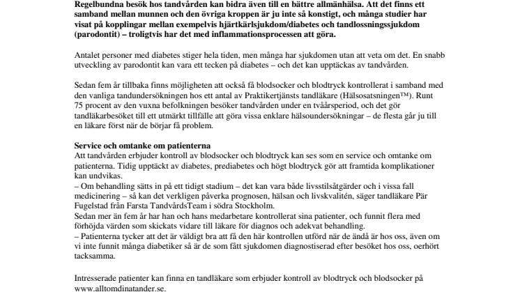 Världsdiabetesdagen idag – kolla blodsockret hos tandvården!