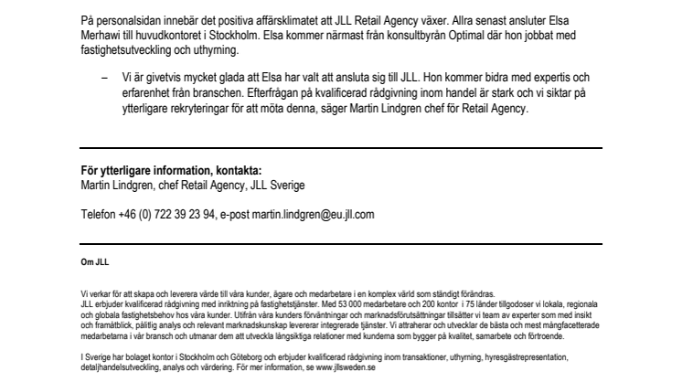 JLL fortsätter att förstärka inom Retail Agency