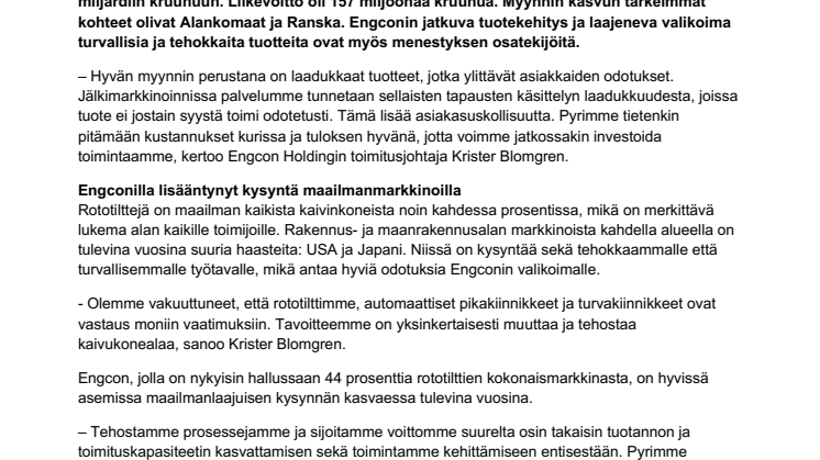 Engcon kasvattaa liikevaihtoaan yhdeksättä peräkkäistä vuotta 