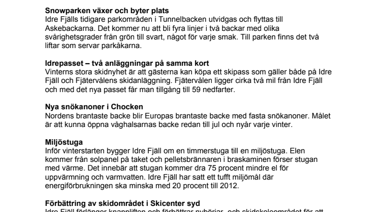 Vinterns nyheter på Idre Fjäll